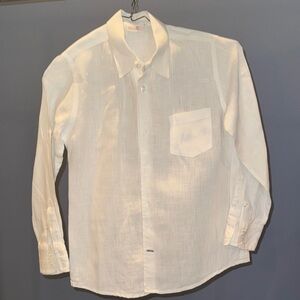 Boys White linen Button Down Shirt.  Size 8.